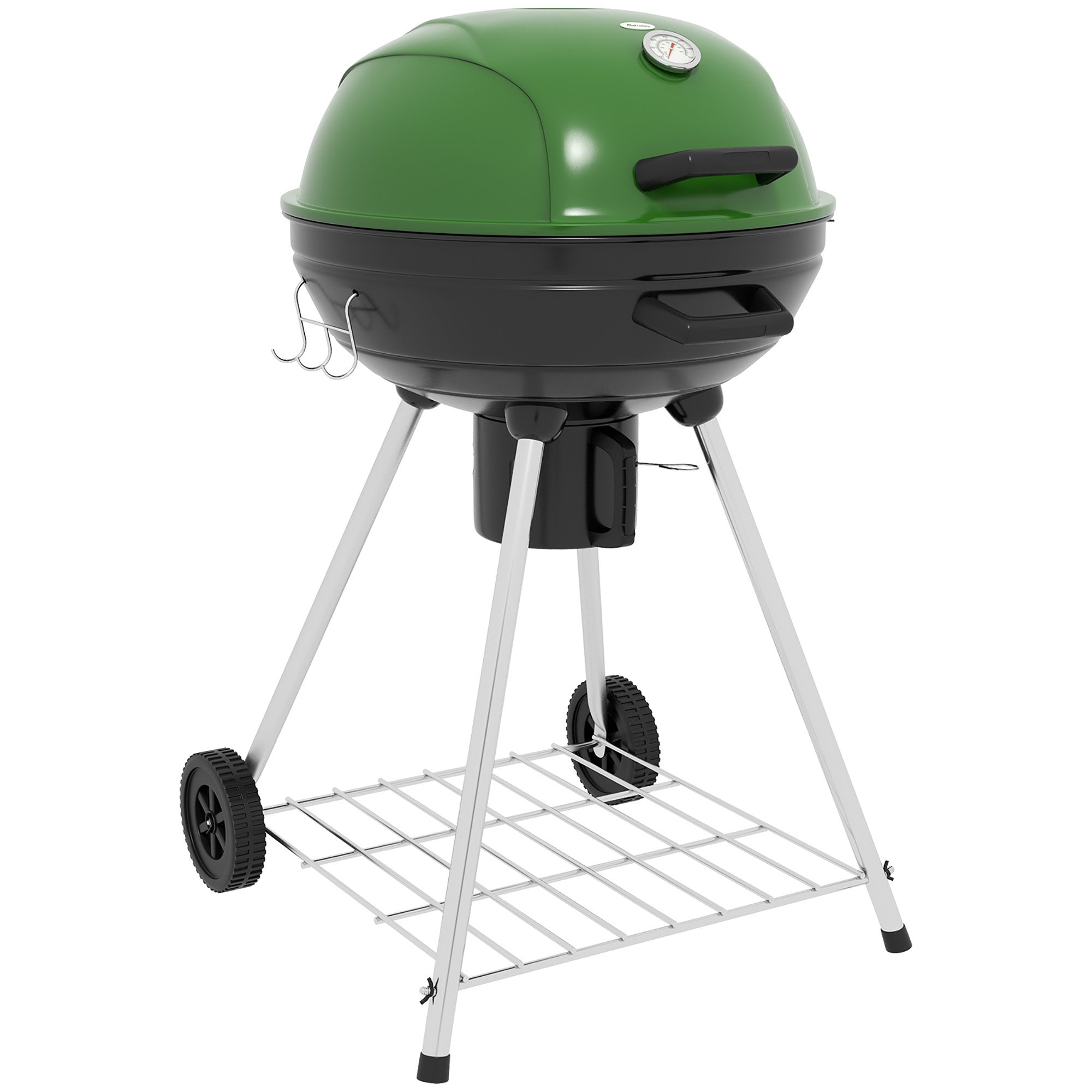 Outsunny 21 Kettle Charcoal BBQ Grill Trolley with 360 sq.in. Cooking Area, Outdoor Barbecue with Shelf, Wheels, Ash Catcher and Built-in Thermometer