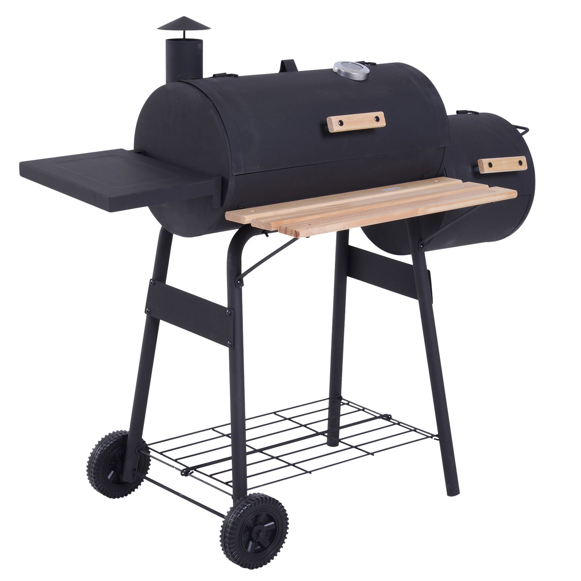 48 Steel Portable Backyard Charcoal BBQ Grill and Offset Smoker Combo with Wheels